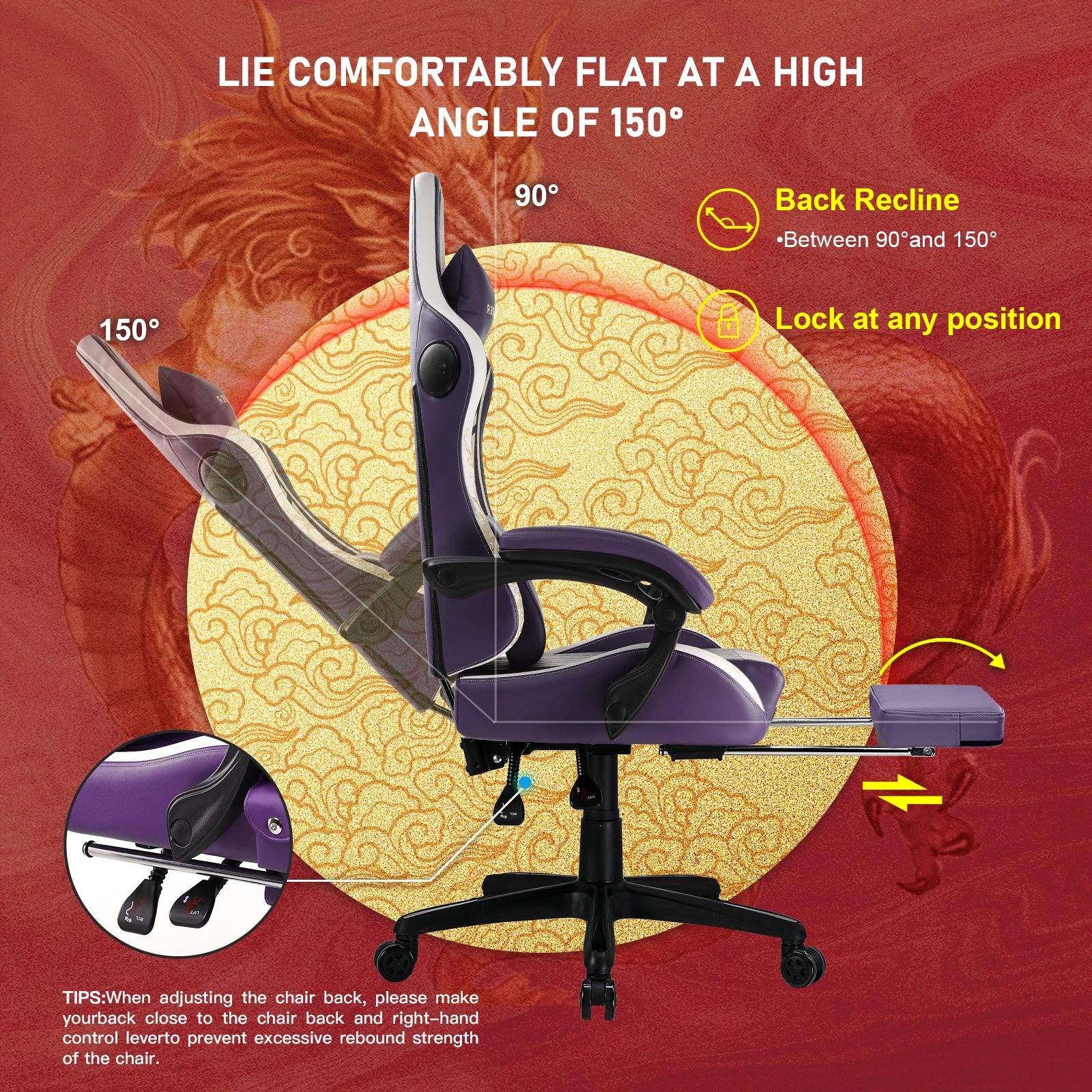 Gaming Chair with Bluetooth Speakers, Footrest & Ergonomic Design, Dragon Series Video Game & Office Chair