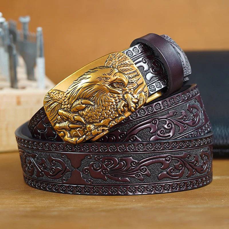 Men's Belt – Eagle Automatic Buckle 3.5cm – Split Leather | KIMLUD