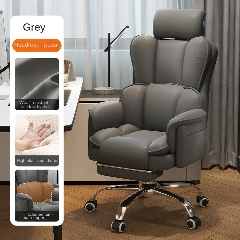 PU Leather Office Chair Ergonomic With Footrest — Caramel Brown | KIMLUD