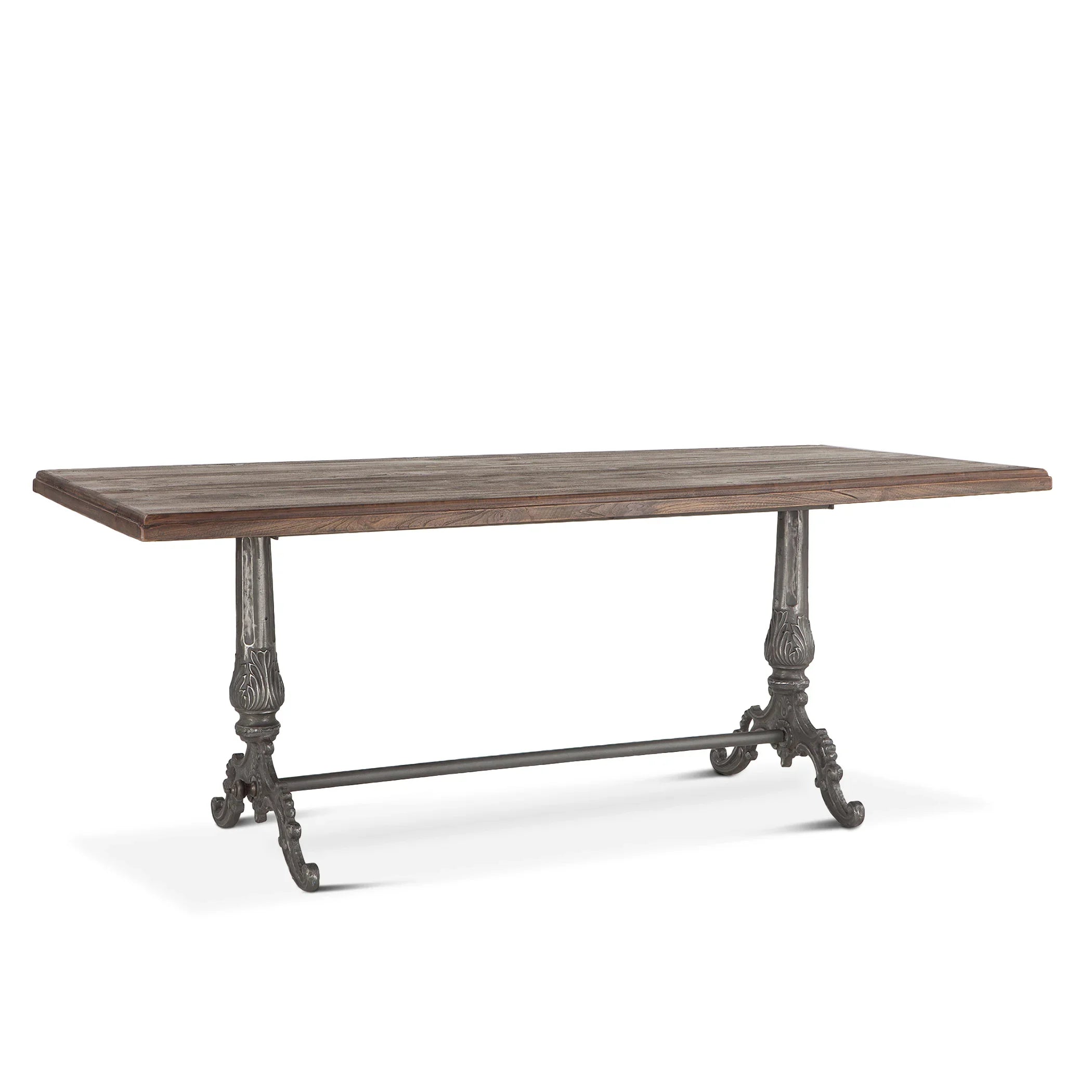 Teak Wood Rectangular Top Antique Nickel Cast Iron Base Industrial Work Stunning Dining Kitchen & Hotel Furniture Dining Table