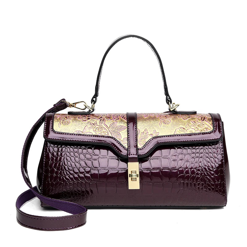 PU Crocodile Pattern Luxury Satchel Bag — Black | KIMLUD