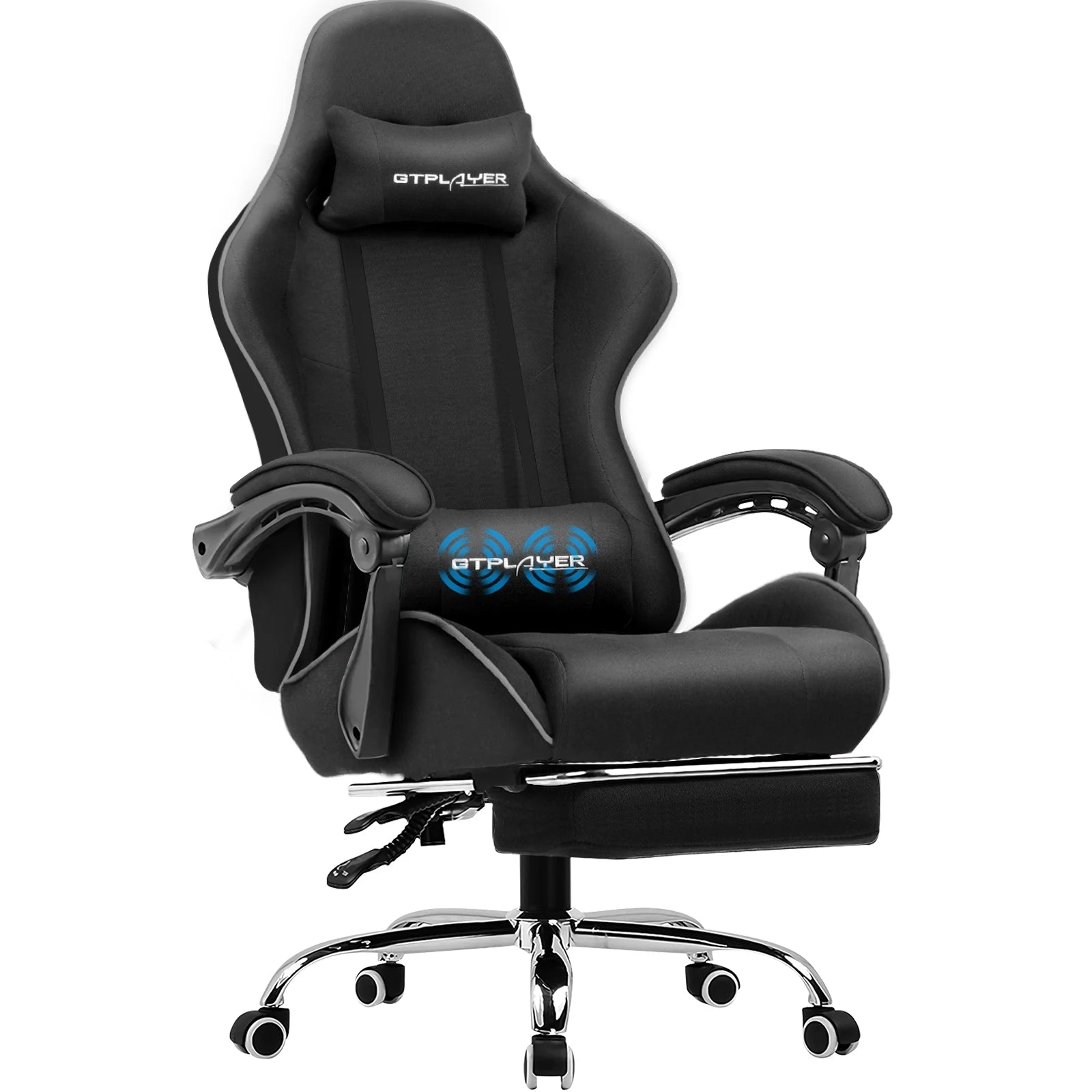 GTPLAYER Gaming Chair with Footrest, Lumbar Support, Adjustable Height, Swivel, Headrest for Office/Gaming