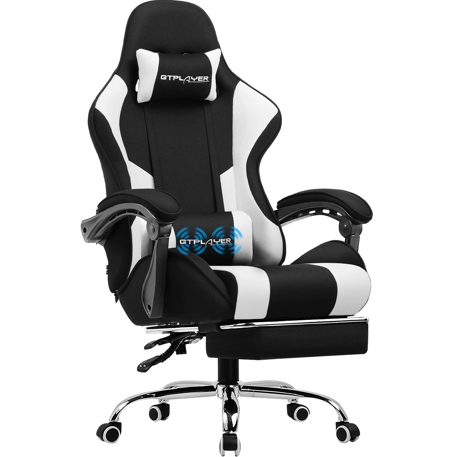 GTPLAYER Gaming Chair with Footrest, Lumbar Support, Adjustable Height, Swivel, Headrest for Office/Gaming