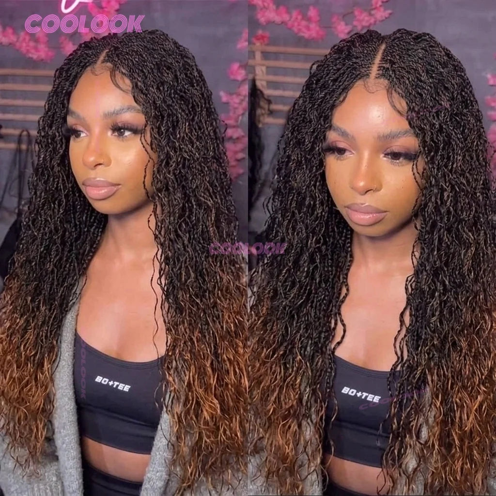 Micro Twist Braided Wig – Full Lace Front – High Temp Fiber – Light Brown | KIMLUD