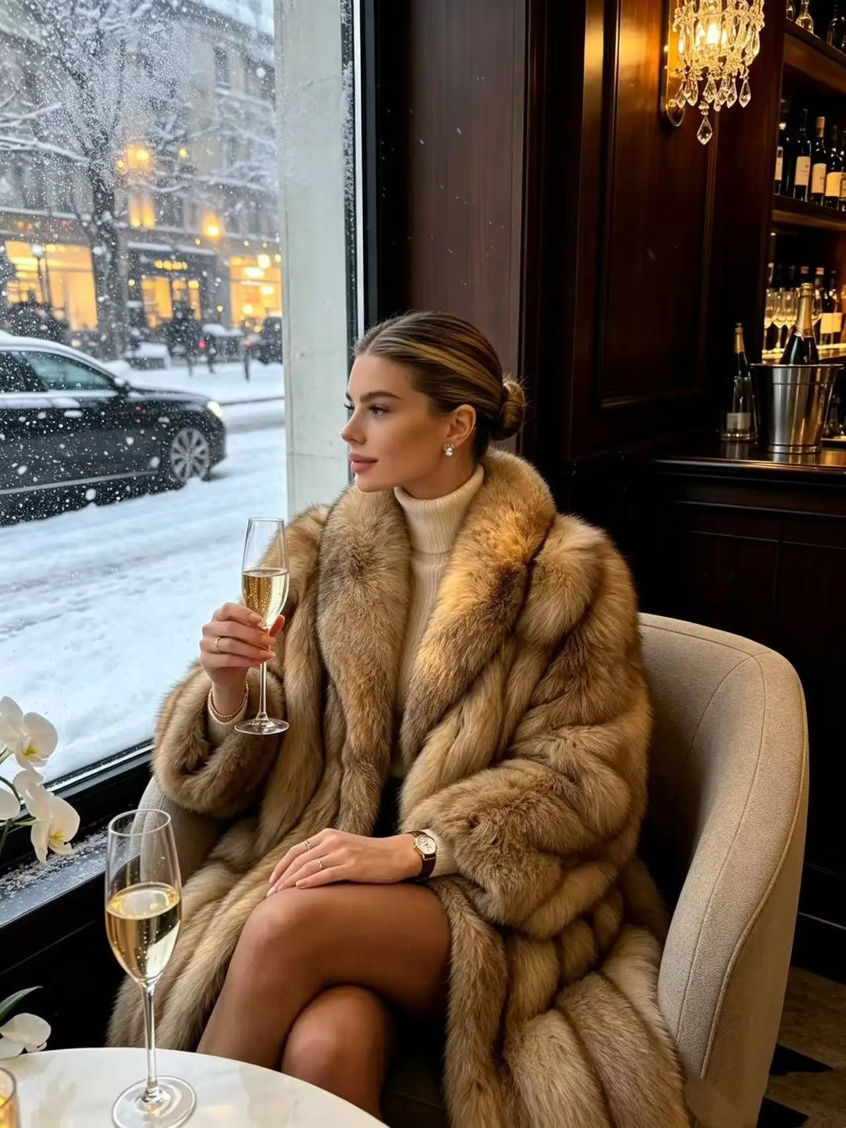 Long Coat – Fluffy Faux Fur – Beige | KIMLUD