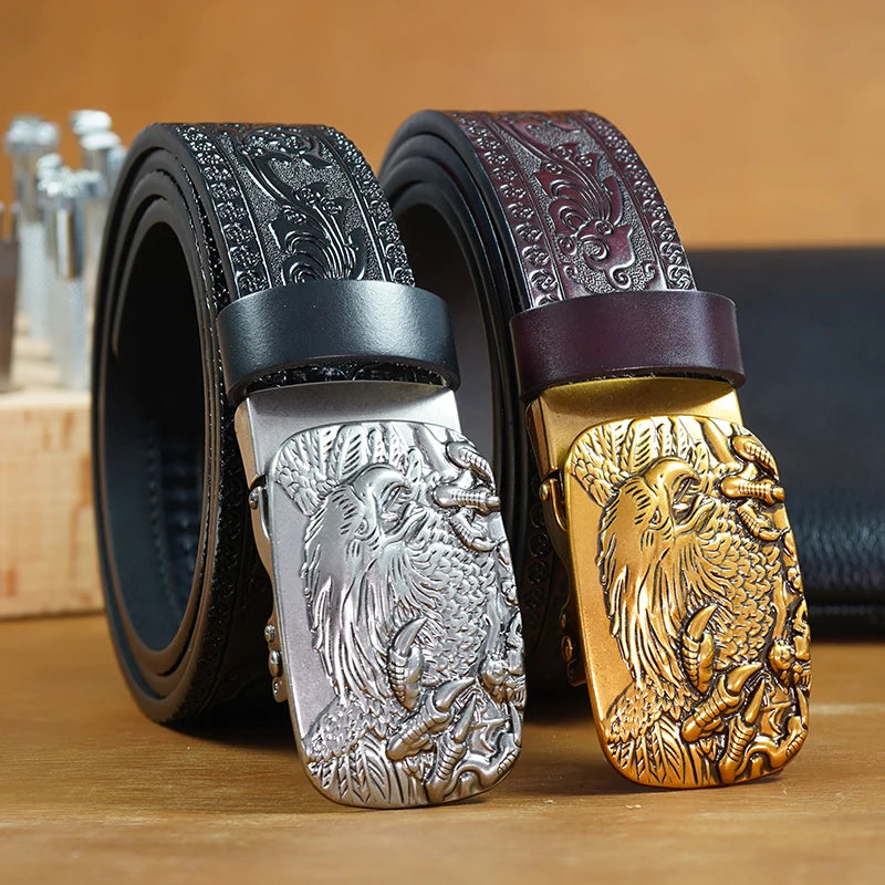 Men's Belt – Eagle Automatic Buckle 3.5cm – Split Leather | KIMLUD