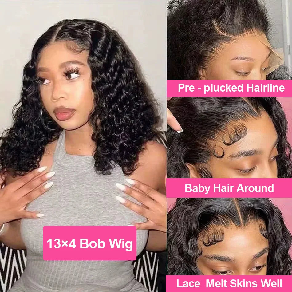 Lace Front Wig – Deep Wave Bob – Brazilian Remy Hair | KIMLUD