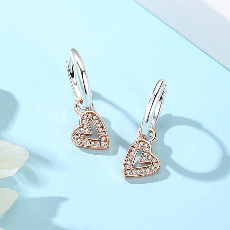 Sterling Silver Stud Hoop Earrings Crown Heart Bee — Rose Gold | KIMLUD