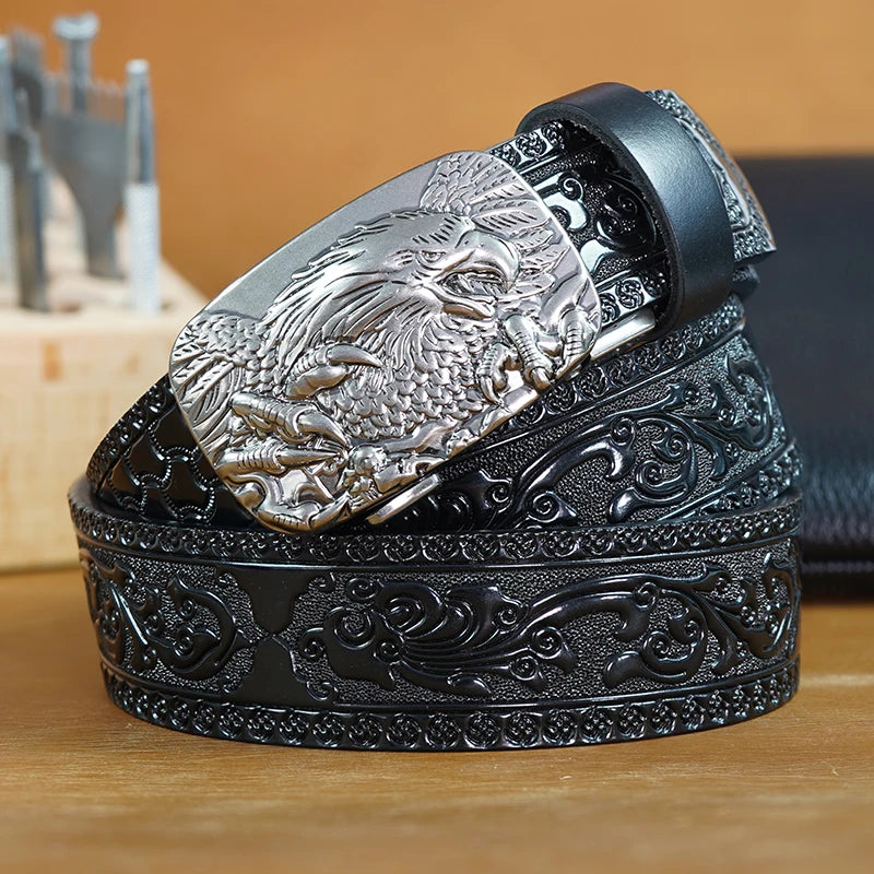Men's Belt – Eagle Automatic Buckle 3.5cm – Split Leather | KIMLUD