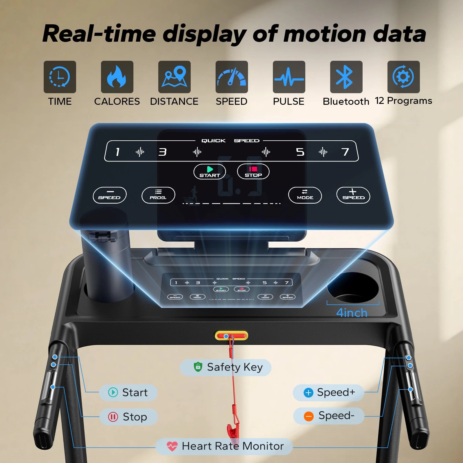 Alloy Steel Foldable Treadmill T12 Incline — Black | KIMLUD
