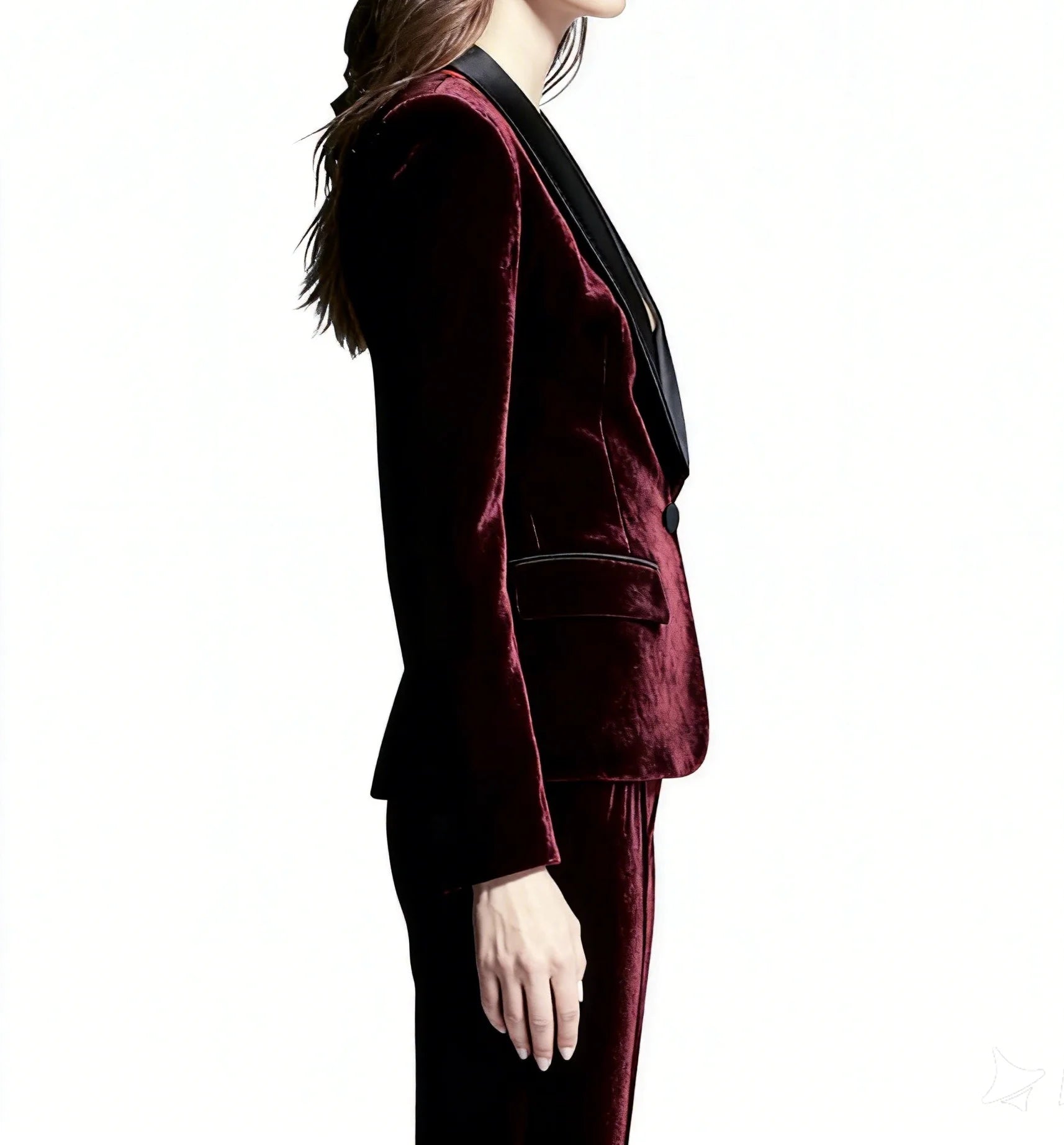 Burgundy Velvet Women's suit 2 Pcs Shawl Lapel Blazer+Pants Velour Prom Suit Wedding Tuxedos Pant Sets