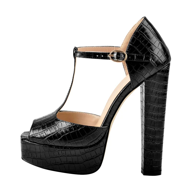 Onlymaker Women Sandals Ankle Strap Peep Toe Platform Black  Chuncky High Heels Squre Toe Party Dress Casual Sandals