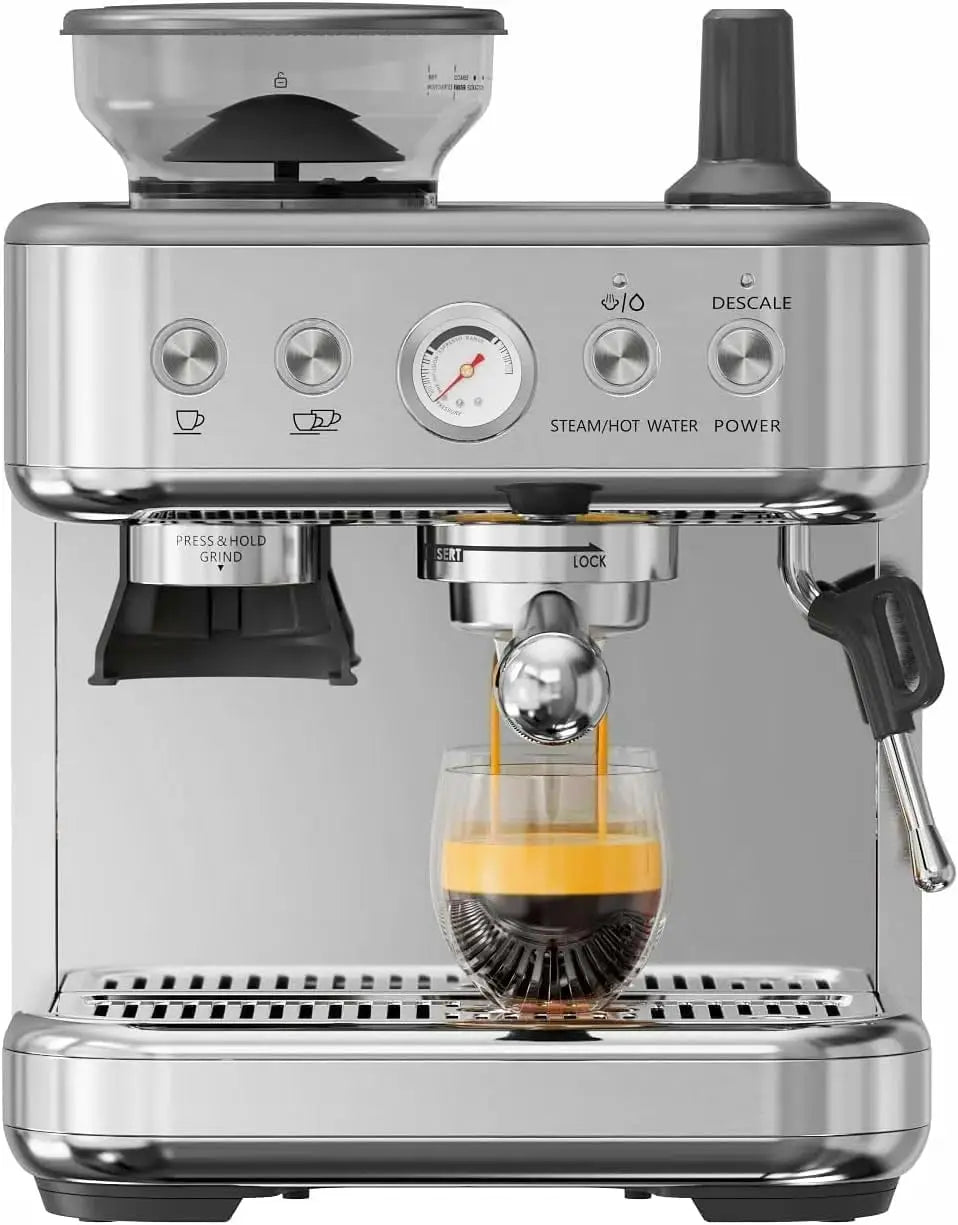 Espresso Machine - With Grinder - Brushed Stainless Steel | KIMLUD