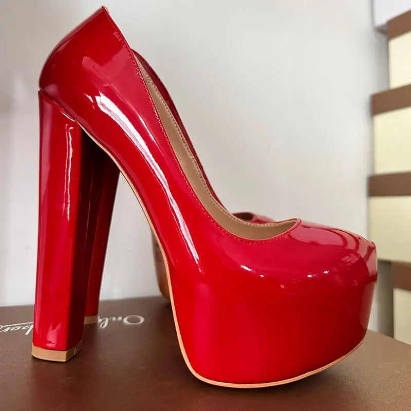 Pumps – Platform Round Toe High Heels Slip-On – PU | KIMLUD
