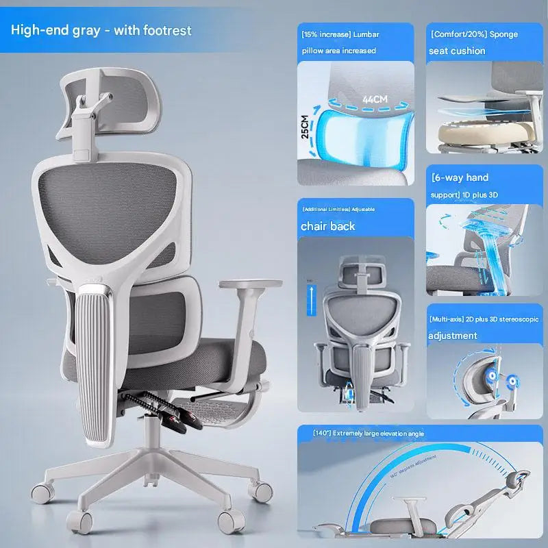 Ergonomic Gaming Chair With Lumbar Support And Breathable Mesh Back — Pale Gray | KIMLUD