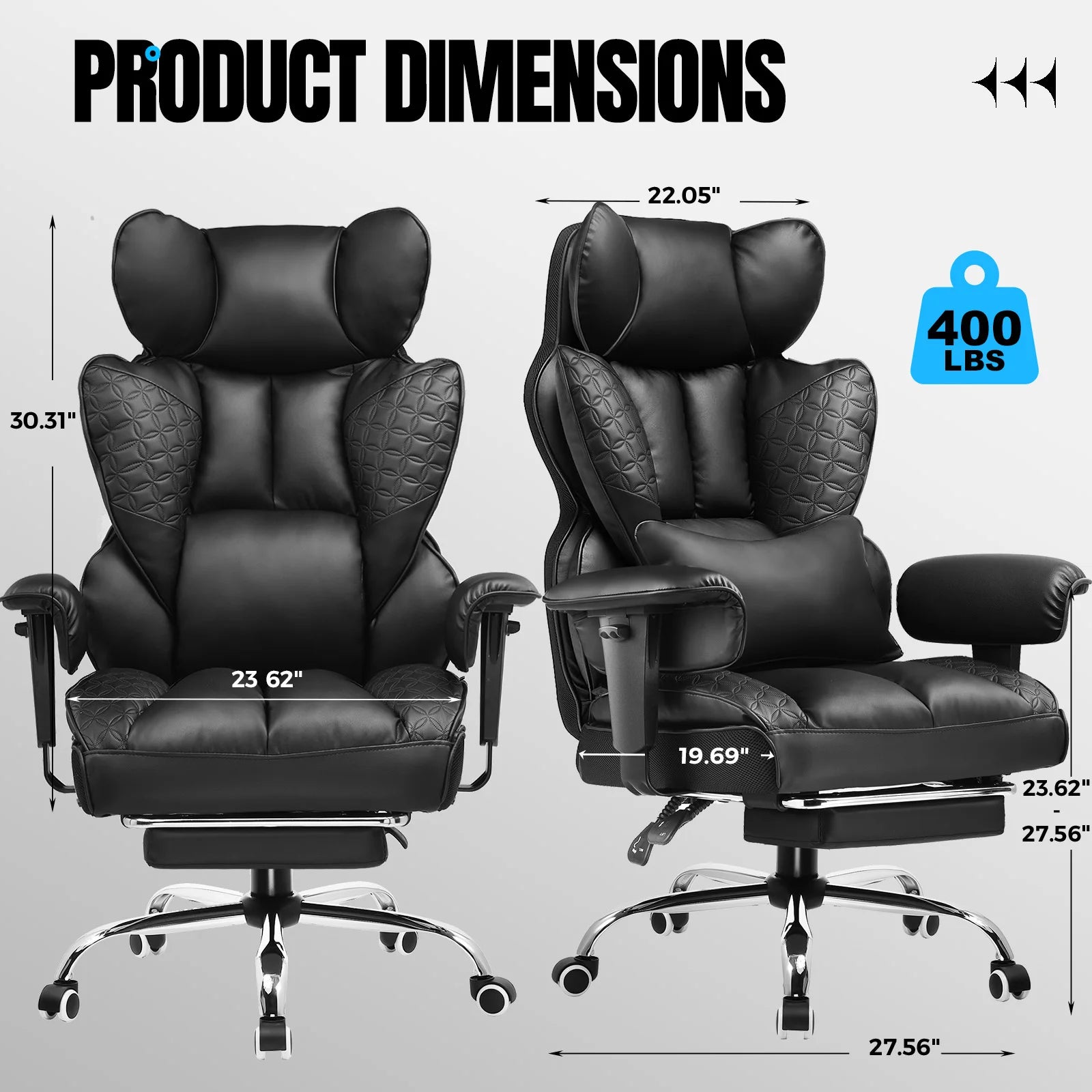 Genuine Leather Ergonomic Office Chair With Footrest And Adjustable Armrests — Black | KIMLUD