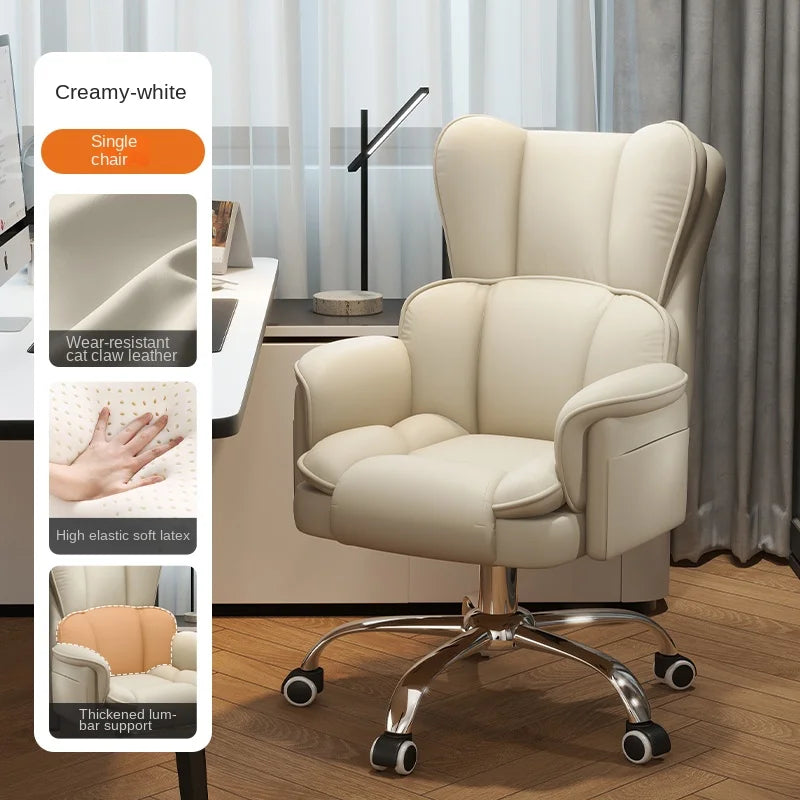 PU Leather Office Chair Ergonomic With Footrest — Caramel Brown | KIMLUD