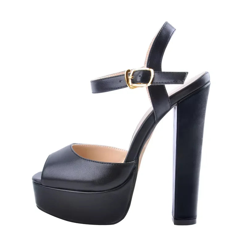 Onlymaker Women Sandals Ankle Strap Peep Toe Platform Black  Chuncky High Heels Squre Toe Party Dress Casual Sandals