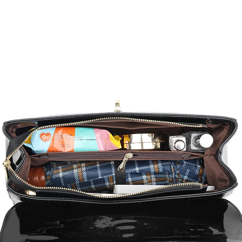 PU Crocodile Pattern Luxury Satchel Bag — Black | KIMLUD