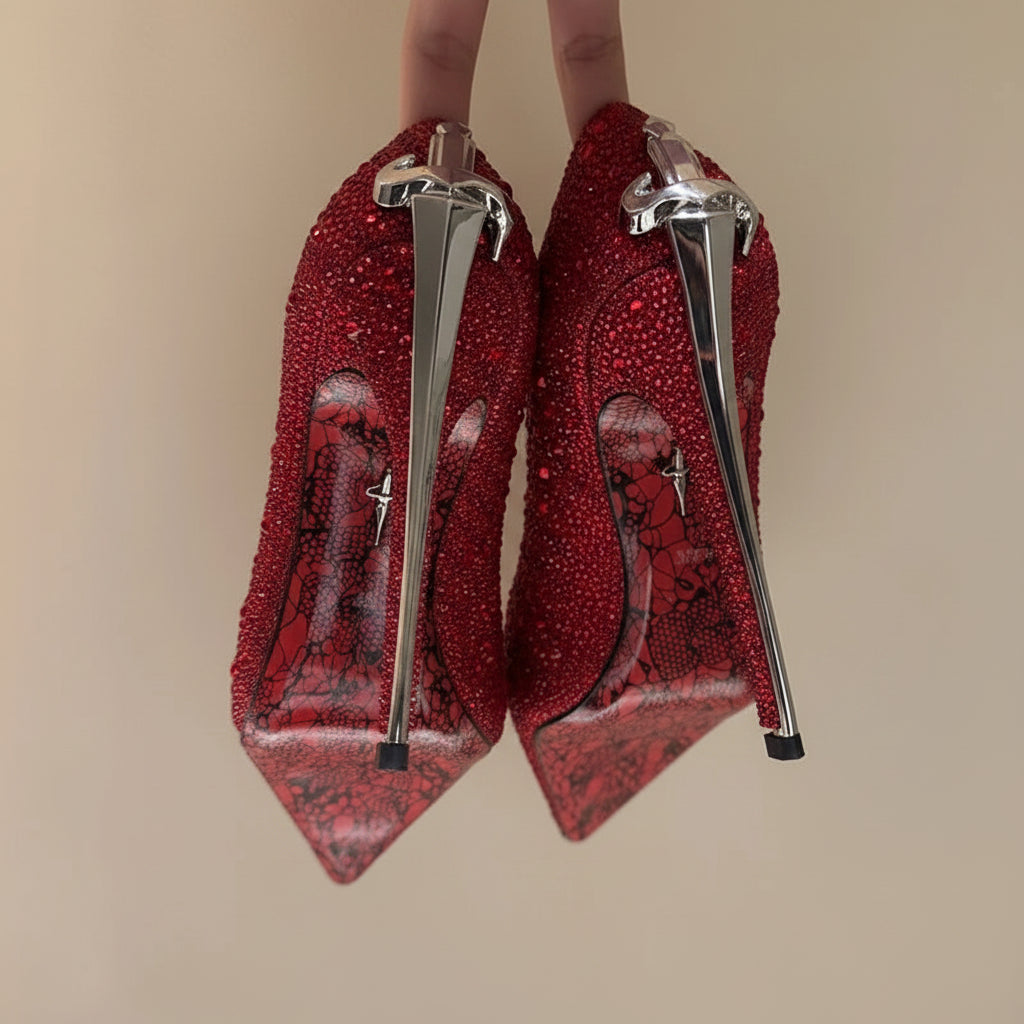Rhinestone Pumps With Metal Decor — Black | KIMLUD