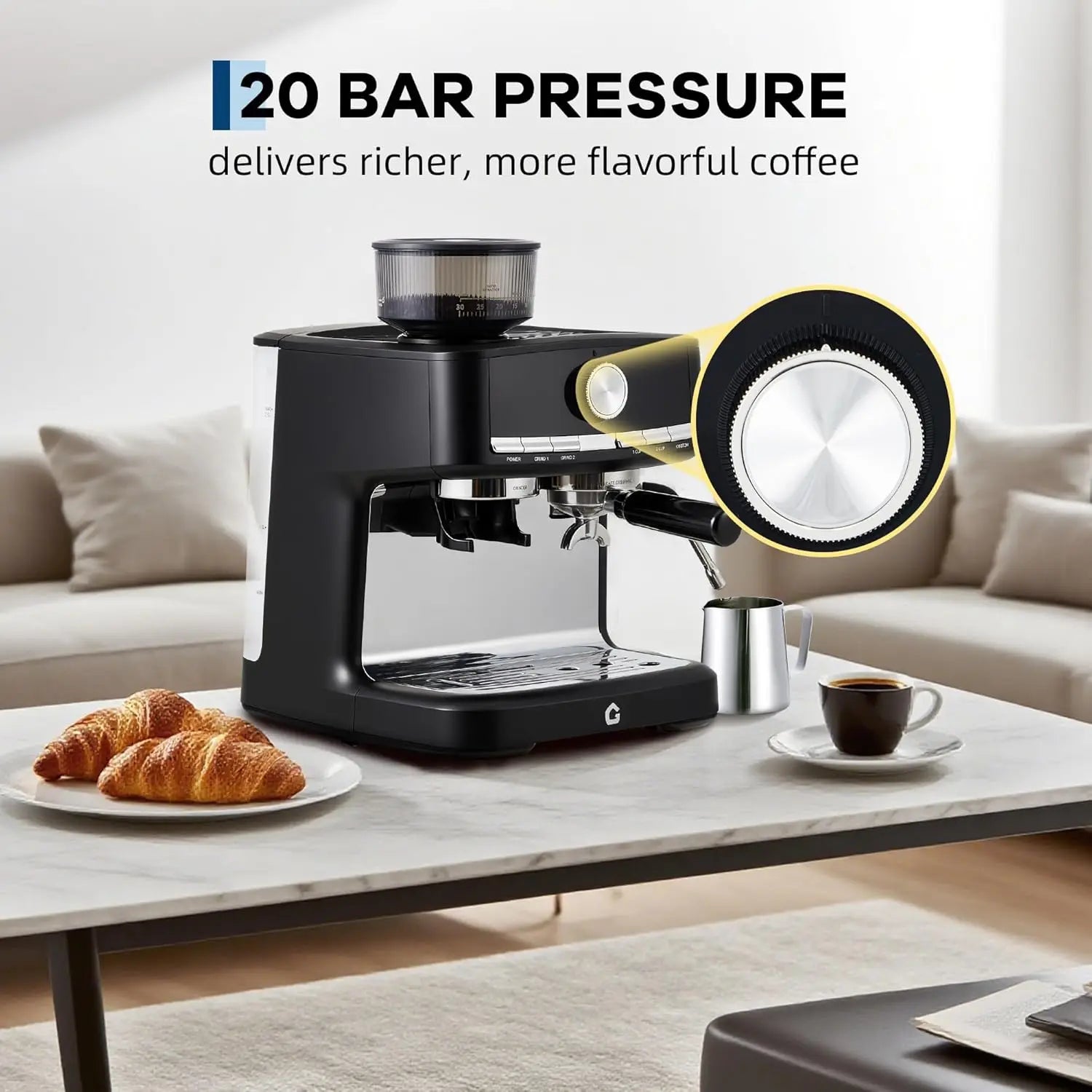 Espresso Machine – 15 Bar Pressure – With Milk Frother and Grinder – Plastic Housing | KIMLUD