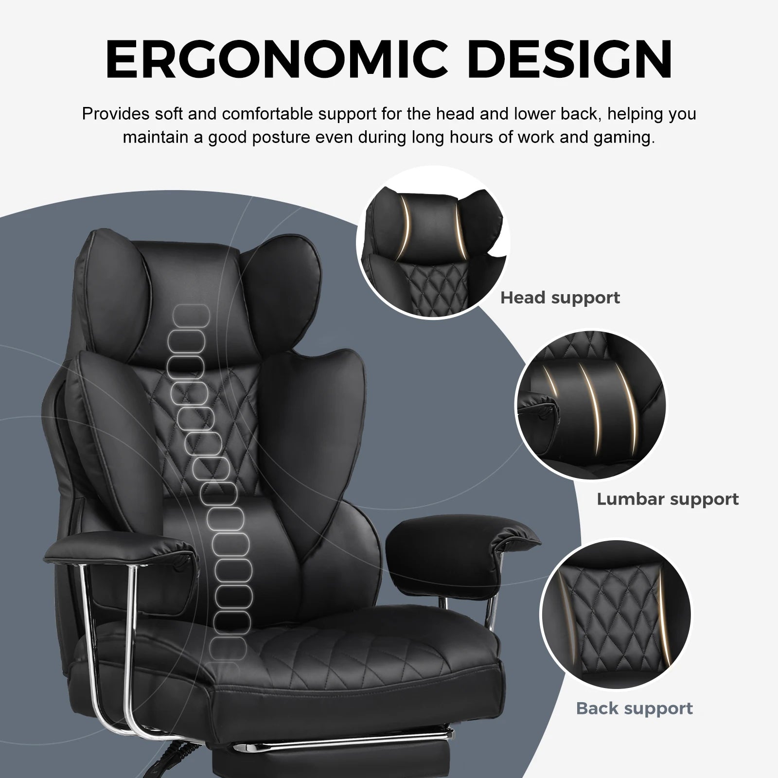 KIMLUD, Big and Tall Gaming Chair with Pocket Spring Lumbar Support, Ergonomic Office Chair with Footrest, KIMLUD Womens Clothes