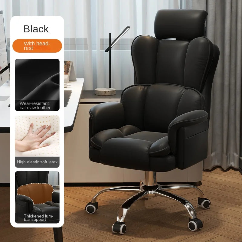 PU Leather Office Chair Ergonomic With Footrest — Caramel Brown | KIMLUD