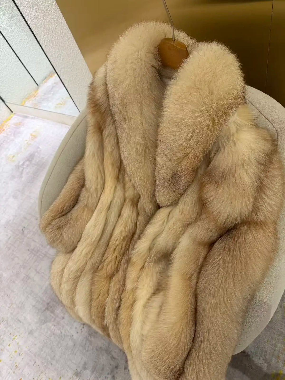 Long Coat – Fluffy Faux Fur – Beige | KIMLUD