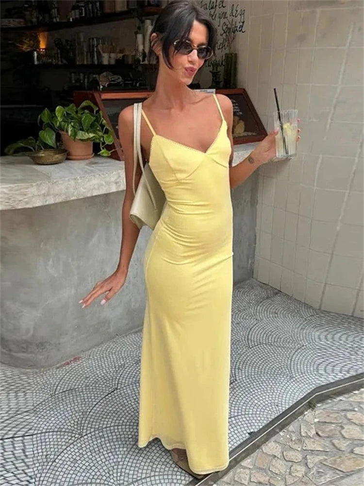 Trendix Women Slim Elegant Maxi Dress Summer Solid High Waist Long Suspender Dresses Vacation Party Sexy Backless Beach Dress