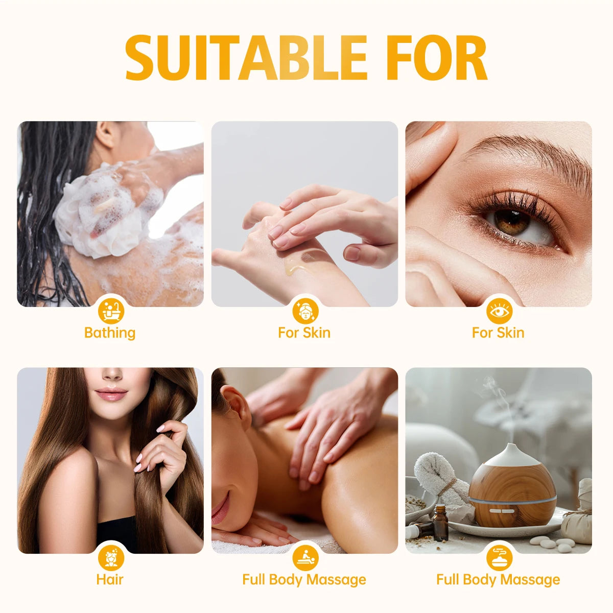 Amber essential oil, a natural fragrance, is suitable for body massage treatments and hair care. It can also be used in diffuser
