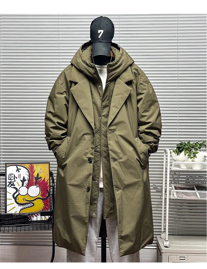 Men's Coat  Hooded New Two Pieces Korean Style Windbreaker spring  autumn Mid-Length