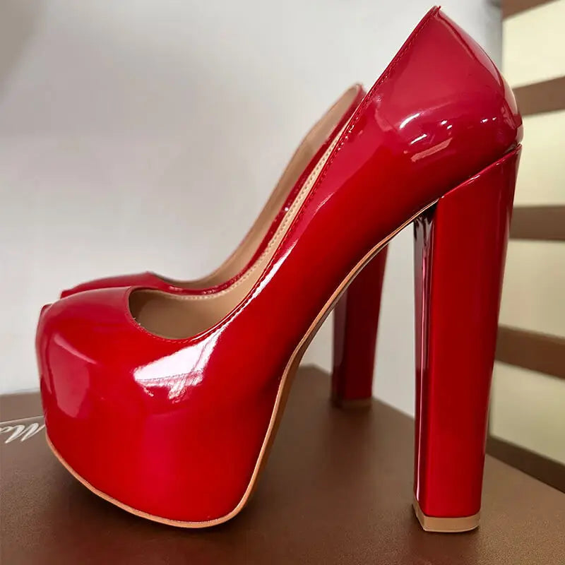 Pumps – Platform Round Toe High Heels Slip-On – PU | KIMLUD