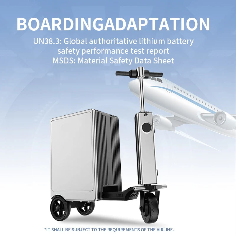 Smart ABS Luggage Scooter Bluetooth USB Charging Travel Trolley — Metallic Silver | KIMLUD