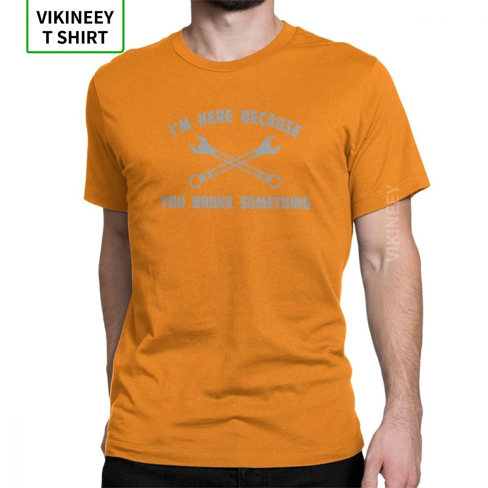 Men's T Shirt – Mechanic Car Print – Cotton Short Sleeve – Black | KIMLUD