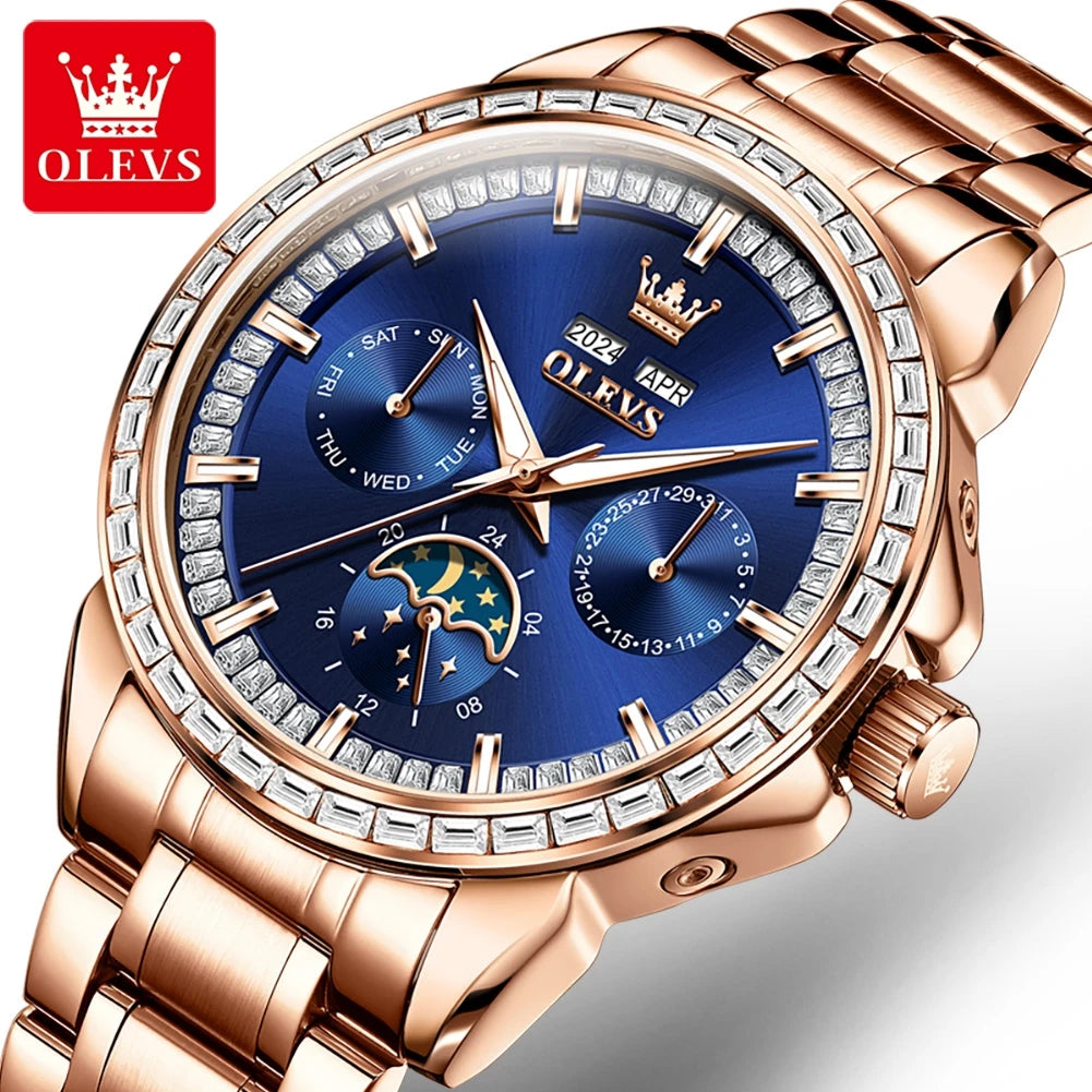 Stainless Steel Mechanical Watch 6695 Chronograph Calendar 42mm — Rose Gold | KIMLUD