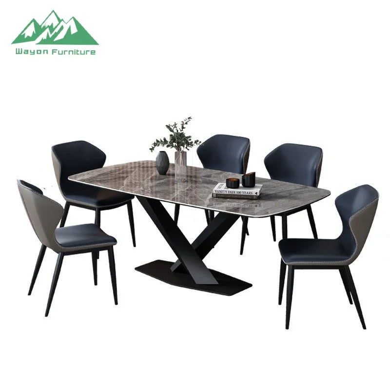 Sintered Stone Dining Table With X-Shaped Legs — Gray | KIMLUD