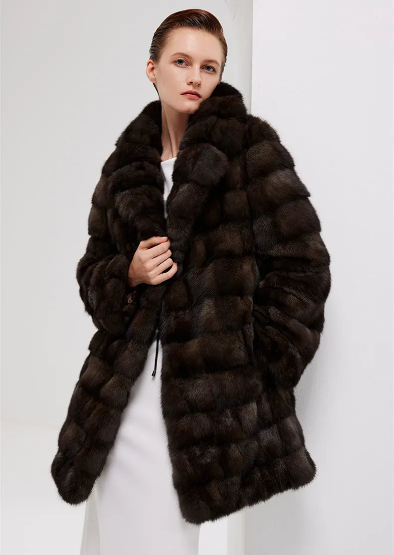 Super Nice Quality Russia Sable Fur Coat With Bigger Collar Original Price Vintage Sable Coat Factory Cost Mink Coat