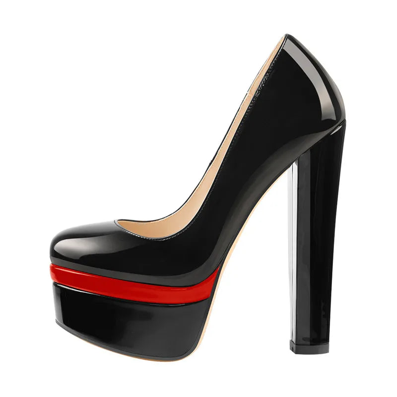 Pumps – Platform Round Toe High Heels Slip-On – PU | KIMLUD