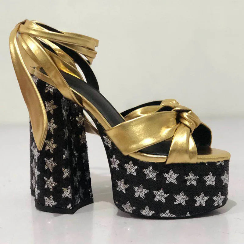 Microfiber Platform High Heel Sandals With Bow — Red | KIMLUD