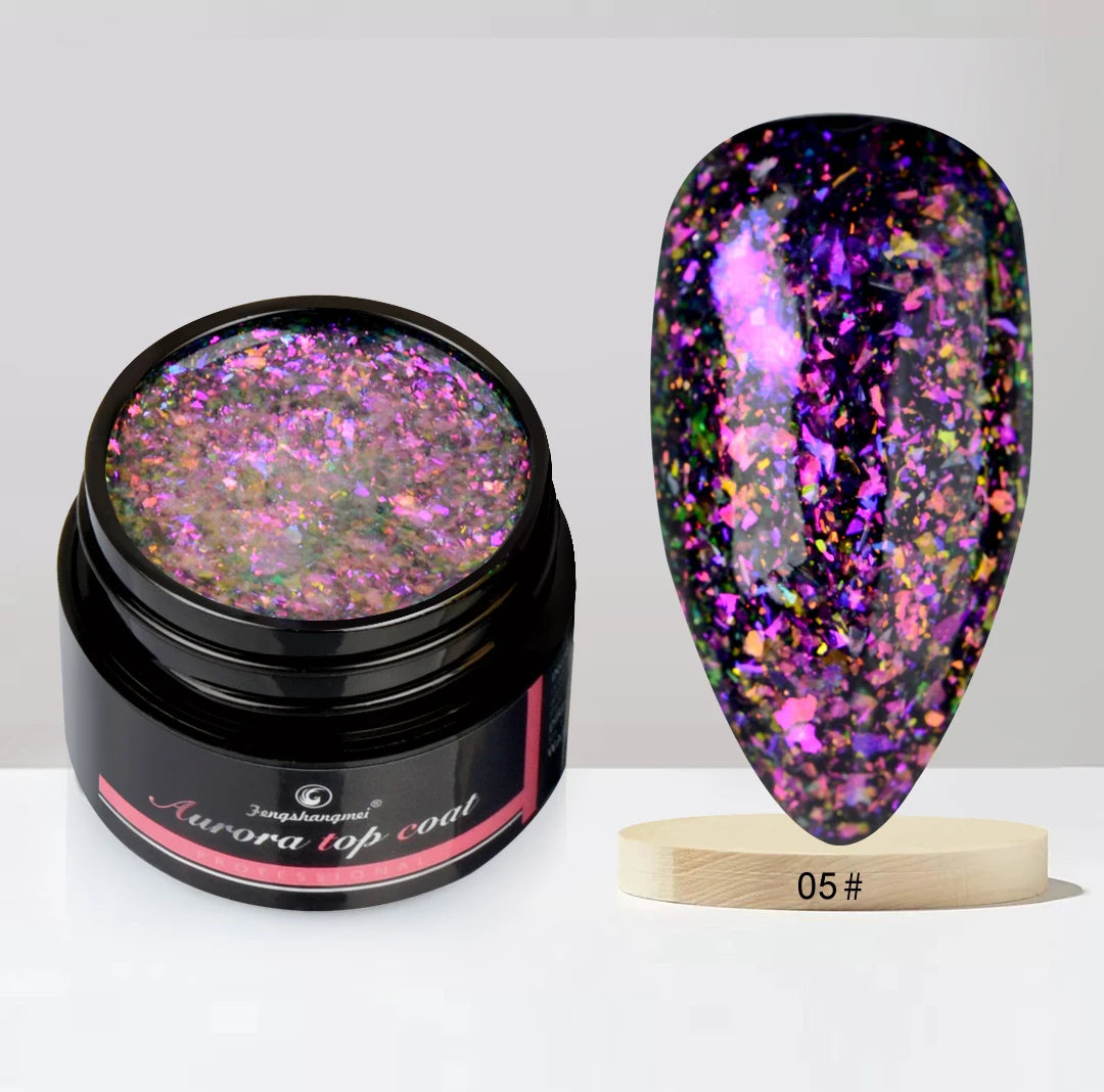 5ml Aurora Nail Gel Top Coat 12 Colors Clear UV Gel Sparkling Nail Polish Art Design Glitter Hybrid Gel Varnish