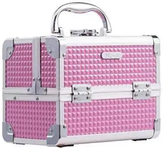Fashionable Girls Cosmetic Case with Mirror for Artist 2 Trays Lockable Aluminum Makeup Train Case Travel Beauty Storage Case