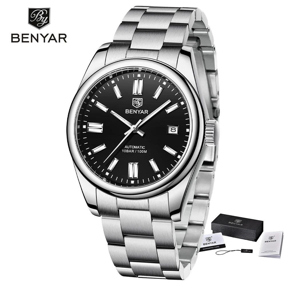 BENYAR Top Brand New Men Mechanical Wristwatches Stainless Steel Sports Automatic Watch 10Bar Waterproof Diving Watch for Men