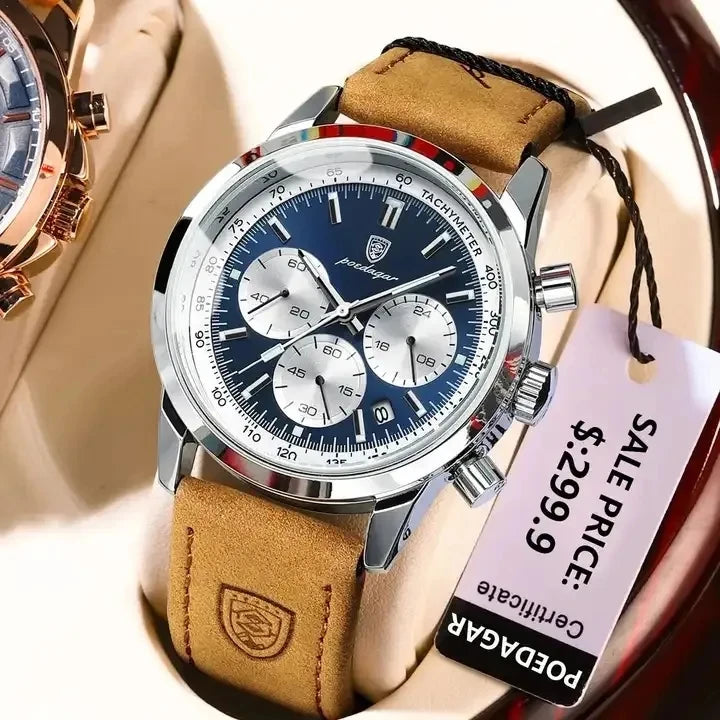 POEDAGAR Men's Watch High Quality Waterproof Chronograph Luminous Men's Wristwatch Leather Quartz Watches Casual Clock 921