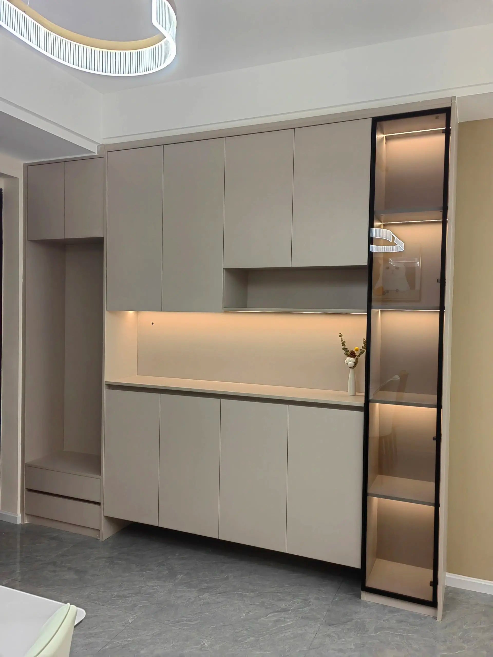 Modern Wooden Shoe Cabinet With Bench — Ivory | KIMLUD