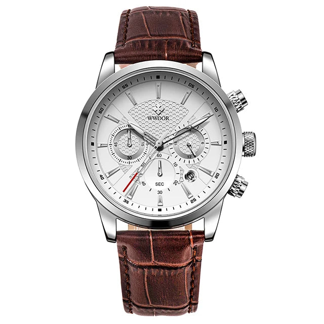 2024 New WWOOR Design Men Watches Top Brand Luxury Waterproof Leather Quartz Wristwatch Sports Chronograph Relogio Masculino+Box