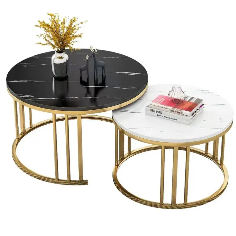 Black Marble Nesting Coffee Table Set Nordic Style — Gold | KIMLUD