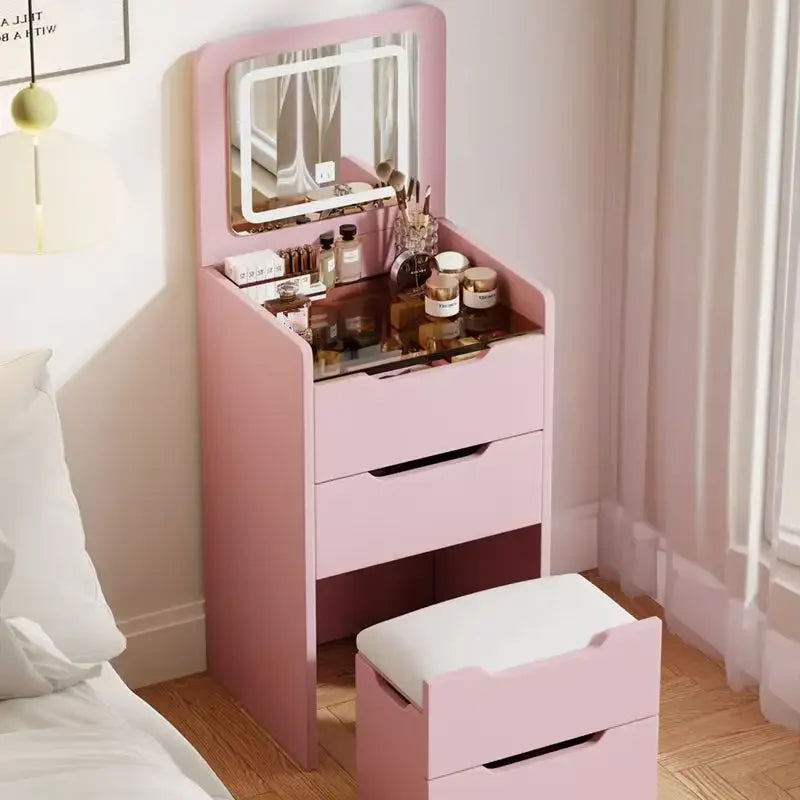 Modern Dressing Table With Mirror — White | KIMLUD