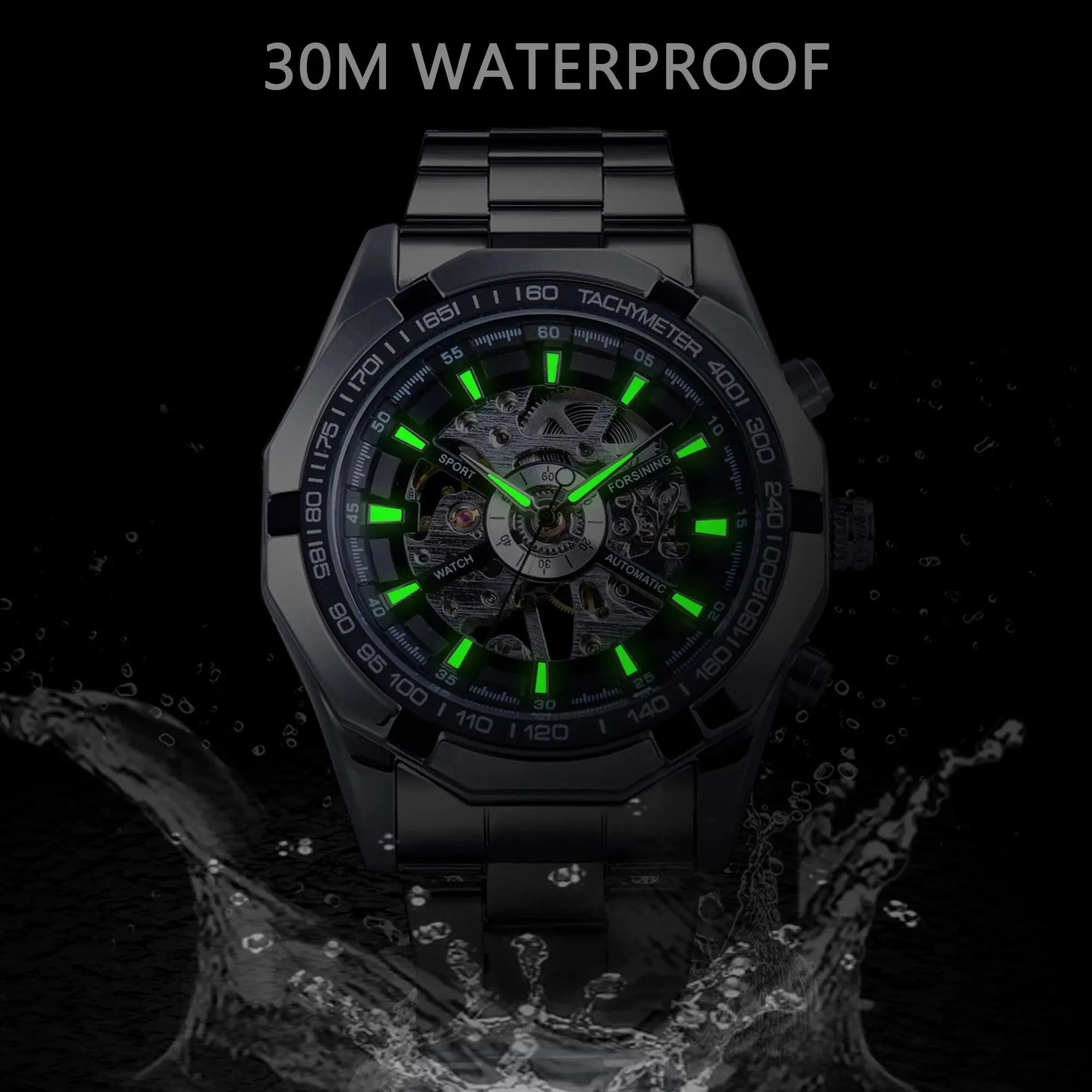 Forsining 2025 Stainless Steel Waterproof Mens Skeleton Watches Top Brand Luxury Transparent Mechanical Sport Male Wrist Watches