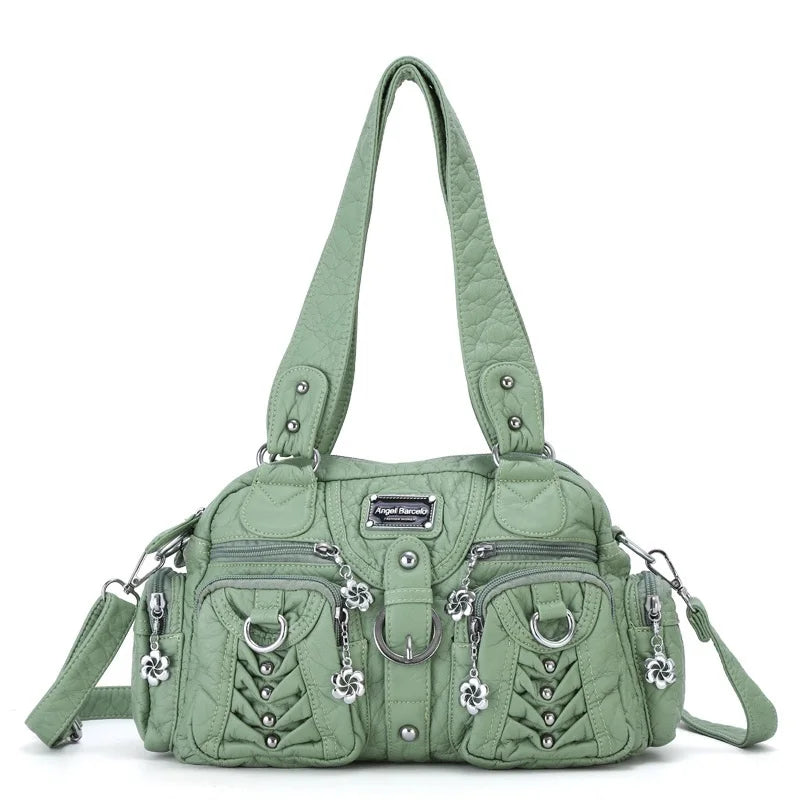PU Satchel Top-Handle Dumpling Bag — Black | KIMLUD