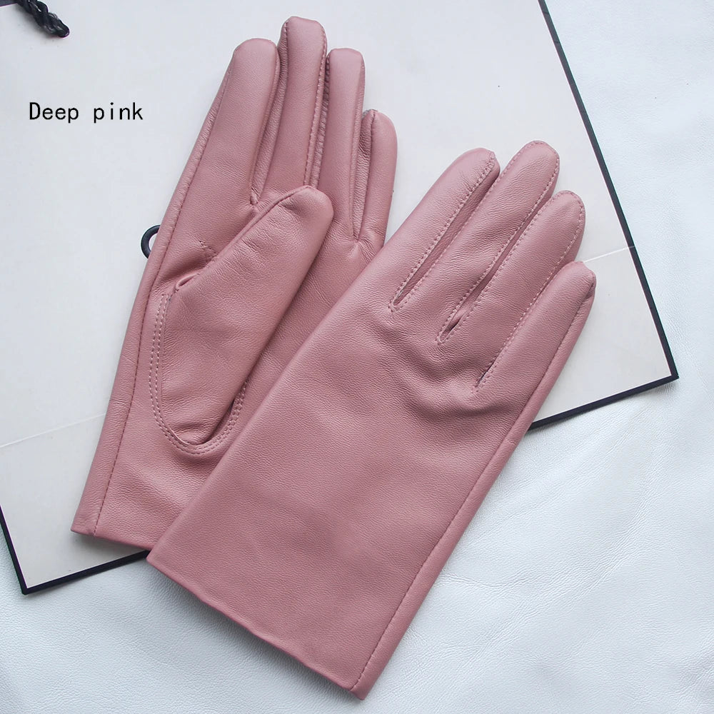 Leather Gloves Genuine Lambskin Short Black | KIMLUD